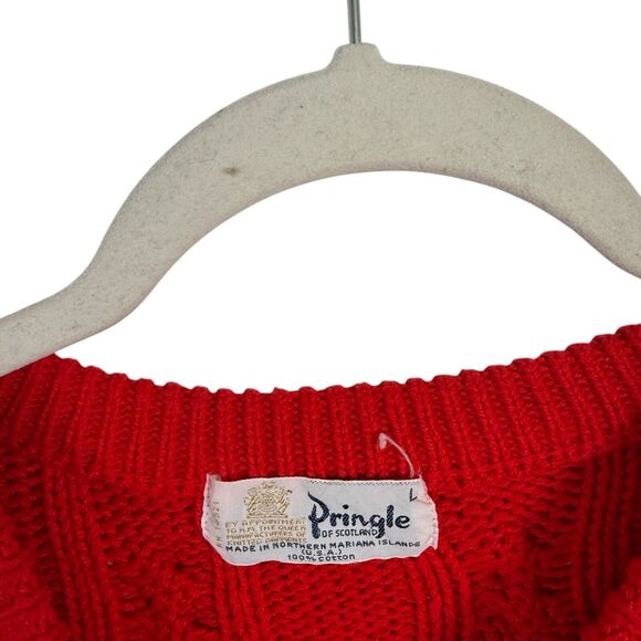 Pringle of Scotland Red Cable Knit Fisherman Sweater Preppy Crew Womens Large - Picture 3 of 4